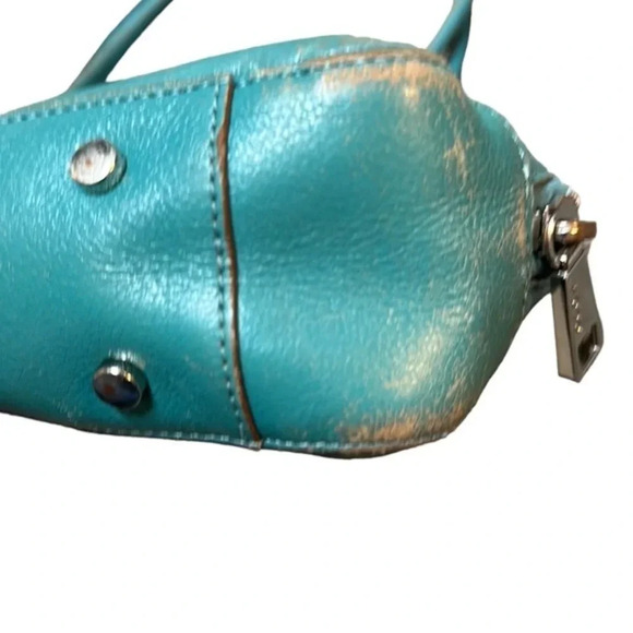 HOBO Paulina teal Leather Shoulder Bag‎ Zip Top Retro Oval Straps Bag Cha… - Picture 6 of 12